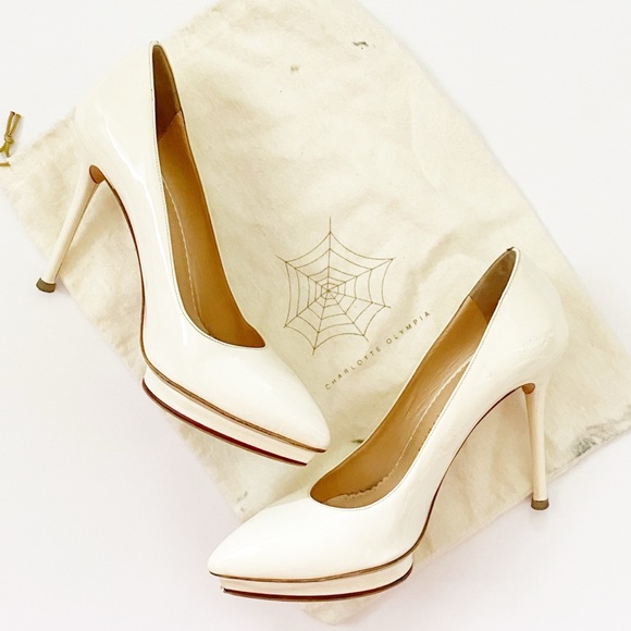 Charlotte Olympia Shoes - Charlotte Olympia Ivory Patent Leather Heels